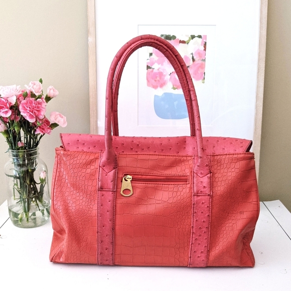 pink & orange faux crocodile faux leather handbag - Picture 9 of 14